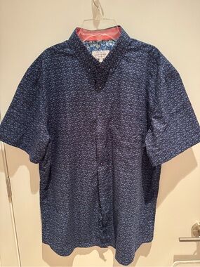 Men's Navy Short-Sleeve Button-Down Shirt with Micro Floral Print